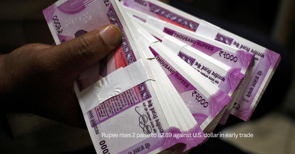 Rupee rises 2 paise to 82.89 against U.S. dollar in early trade